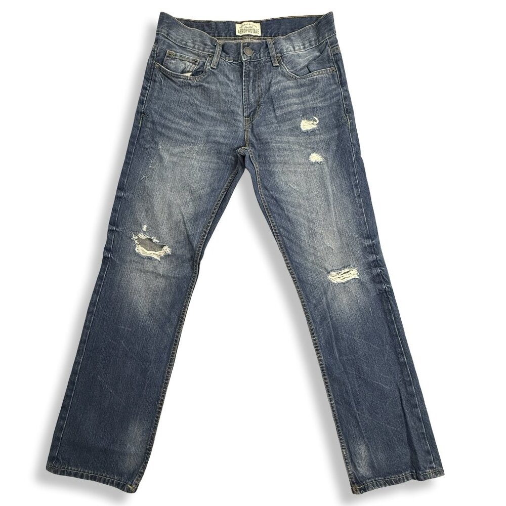 Aeropostale Jeans Mens 30/30 Essex Straight Leg Distressed 100% Cotton Denim‎